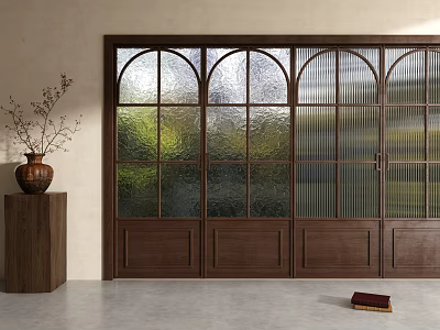 Wooden Sliding Doors With Arched Glass Panels For Modern Interior Design 3d model