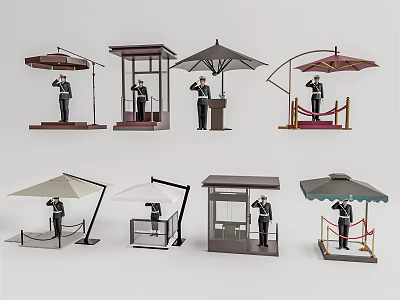 Various Security Guard Models With Different Booth And Umbrella Designs 3d model