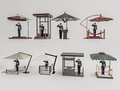 Various Security Guard Models With Different Booth And Umbrella Designs 3d model