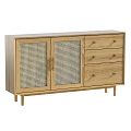 Wooden Sideboard With Woven Rattan Doors And Three Drawers Minimalist Design