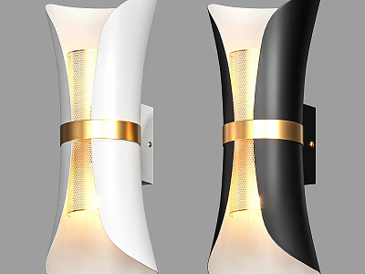 Modern Black And White Wall Lamp With Gold Decorative Band Sleek Indoor Lighting Design 3d model