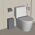 Modern White Toilet With Wall Mounted Toilet Paper Holder And Black Trash Bin In Bathroom