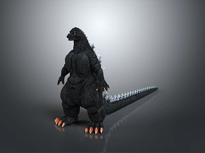 Giant Black Monster Character Standing With Spiked Back Long Tail And Orange Claws 3d model