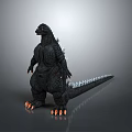 Giant Black Monster Character Standing With Spiked Back Long Tail And Orange Claws