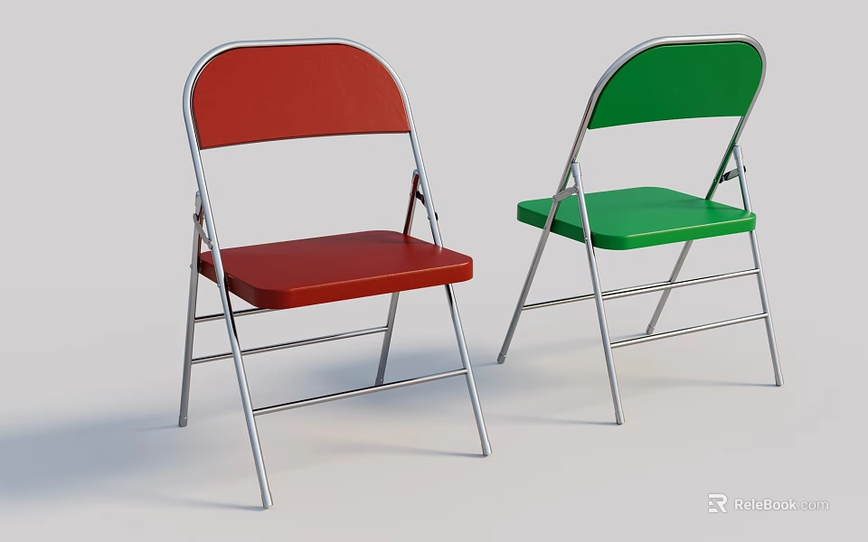 Portable Folding Dining Chairs With Metal Frame And Red Green Seats 3d model 