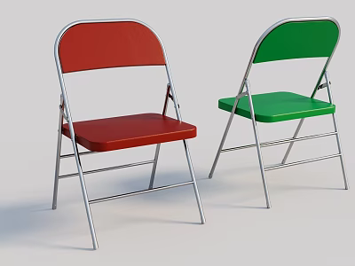 Portable Folding Dining Chairs With Metal Frame And Red Green Seats 3d model