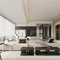 Modern Living Room Interior With Large Windows Blinds White Sofa Coffee Tables And TV Wall