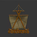 Orange Wooden Boat Model with Sail Oar and Ropes on Gray Background