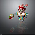Adorable Children's Doll With Pink Hair Green Forehead Candy Decorations And Strawberry Toy