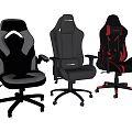 Set of Three Ergonomic Black Leather Office Chairs With High Back And Red Accents