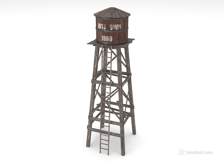 Industrial Equipment Vintage Wooden Water Tower With Ladder Structure And Year 1888 Marking 3d model 