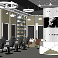 Modern Beauty Hair Salon Interior Design With Pendant Lights Tables Bookshelves And Chalkboard Menu