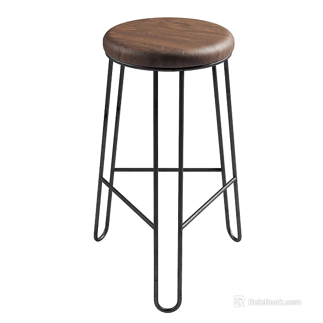 Modern Bar Stool With Wooden Seat And Metal Frame For Kitchen Island Seating 3d model 