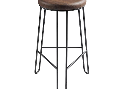 Modern Bar Stool With Wooden Seat And Metal Frame For Kitchen Island Seating 3d model
