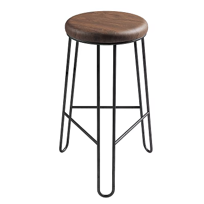 Modern Bar Stool With Wooden Seat And Metal Frame For Kitchen Island Seating 3d model