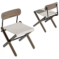 Modern Minimalist Folding Single Chair With Wooden Frame And Beige Fabric Seat