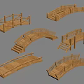 Decorative Bamboo Bridge Models With Various Designs Railings Arch Structures And Styles 3d model