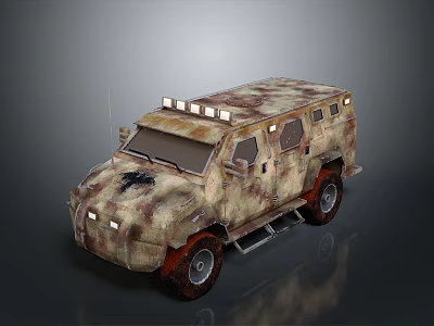 Military Vehicle With Camouflage Paint Armored Design Roof Lights And Off Road Tires 3d model