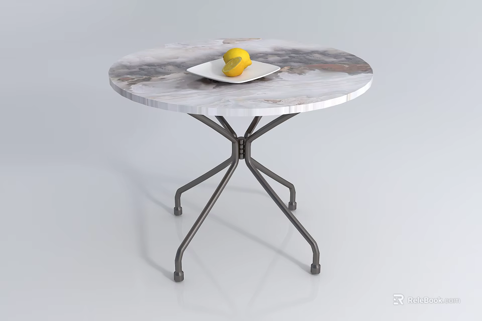 Round Marble Top Coffee Table With Metal Base And Lemon On Plate 3d model