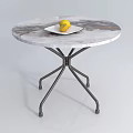 Round Marble Top Coffee Table With Metal Base And Lemon On Plate 3d model
