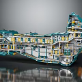 Detailed Intricate Vessel Interior Cross - Section With Multi - Level Layout Pipes And Rooms