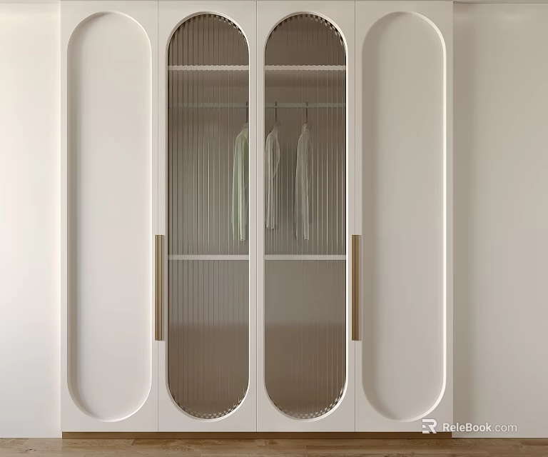 Modern Minimalist White Wardrobe With Glass Doors And Metal Handles Hanging Space Interior 3d model 
