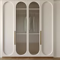 Modern Minimalist White Wardrobe With Glass Doors And Metal Handles Hanging Space Interior