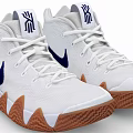 White High Top Athletic Shoes With Blue Logo And Brown Textured Sole