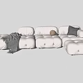 Plush White Modular Multi Person Sofa With Cozy Blanket And Side Table 3d model