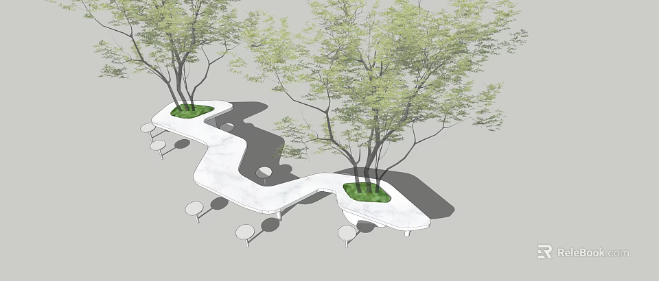 Modern Tree Planter Design With Curved White Structure And Circular Seats 3d model