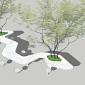 Modern Tree Planter Design With Curved White Structure And Circular Seats 3d model