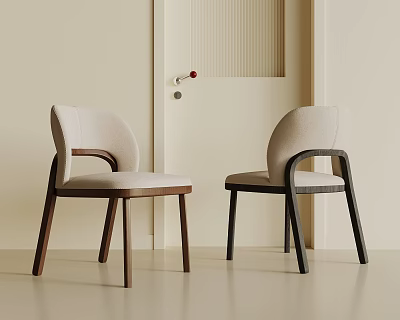 Modern Leisure Chairs With Curved Backrest Light Seat And Dark Wooden Legs In Minimalist Interior 3d model