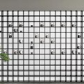 Entryway Cabinet and Side Cabinet Featuring Black White Grid Wall Circular Decorations and Green Plant