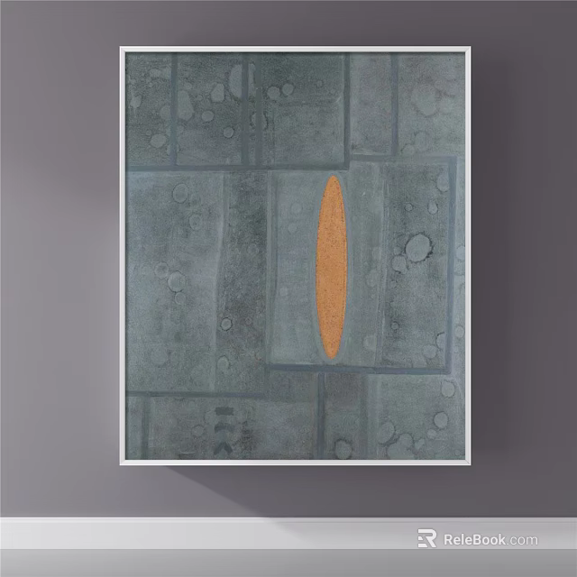 Abstract Painting With Gray Background Geometric Shapes Circular Spots And Orange Oval 3d model 