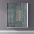 Abstract Painting With Gray Background Geometric Shapes Circular Spots And Orange Oval