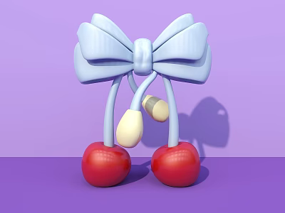 3D Blue Bow with Red Cherries on Purple Background Photo Spot 3d model