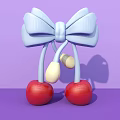 3D Blue Bow with Red Cherries on Purple Background Photo Spot