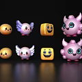 Cute Decorative Ornament Set Featuring Cartoon Characters With Colorful Shapes And Smiles