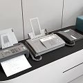 Efficient Office Appliances Including Telephone Fax Machine And Printer On Office Desk 3d model