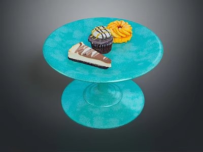 Delicious Assorted Desserts On Blue Cake Stand With Cheesecake Cupcake And Pastry 3d model
