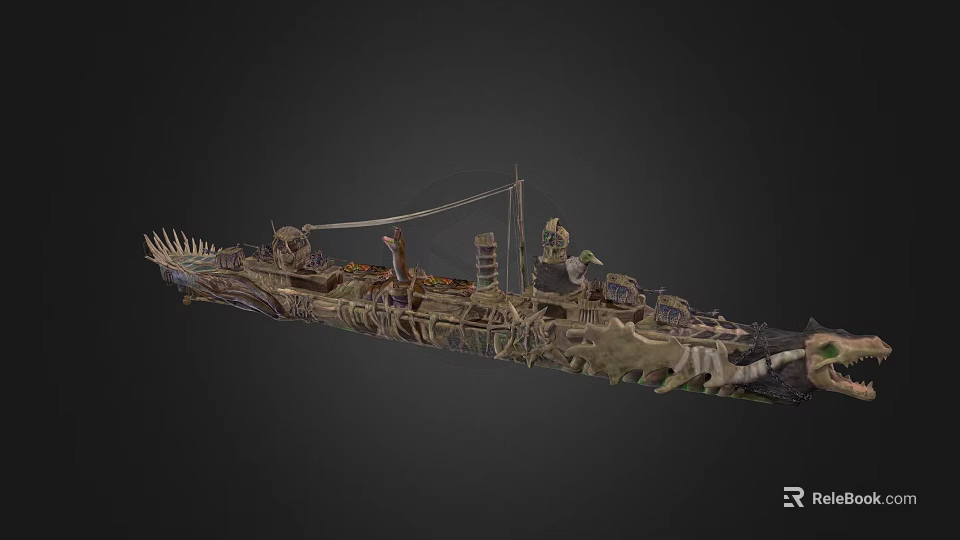 Cartoon Ancient Warship With Elaborate Dragon Head Decoration And Small Figures On Board 3d model 