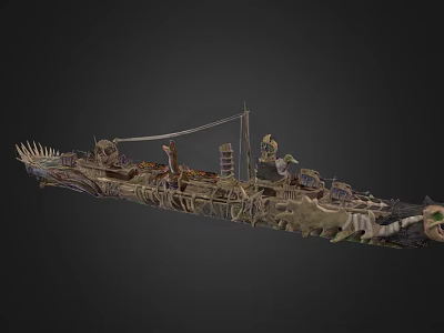 Cartoon Ancient Warship With Elaborate Dragon Head Decoration And Small Figures On Board 3d model