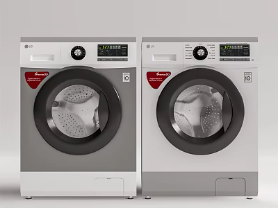 LG Front Loading Washing Machines in Gray and White with Digital Display and Control Panel 3d model
