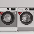 LG Front Loading Washing Machines in Gray and White with Digital Display and Control Panel