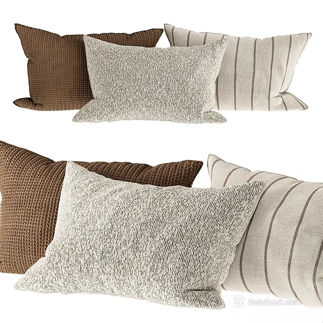 Brown And Beige Textured Pillows With Woven Patterns And Striped Designs For Home Decor 3d model 