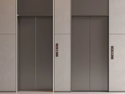 Minimalist Modern Double Elevator Exterior Design With Gray Doors And Sleek Finish 3d model
