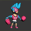 3D Game Character Design With Blue Hair Pink Mask Pink Boxing Gloves And Sporty Outfit