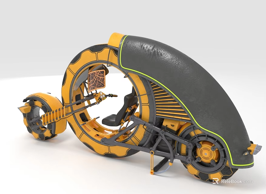 Futuristic Yellow And Black Motorcycle 3D Model With Unique Wheel Structure And Mechanical Details 3d model 