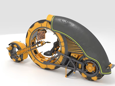 Futuristic Yellow And Black Motorcycle 3D Model With Unique Wheel Structure And Mechanical Details 3d model