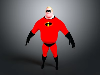 Game And Movie Character Mr Incredible In Red Costume With Black Logo And Gloves 3d model